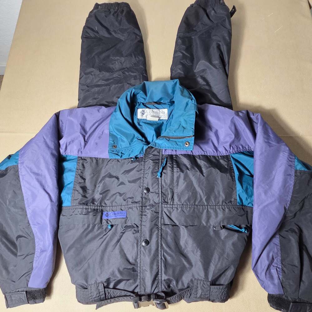 Vintage Columbia Bugaboo 3 in 1 Ski Suit Jacket Pants Set Teal Purple Mens S
